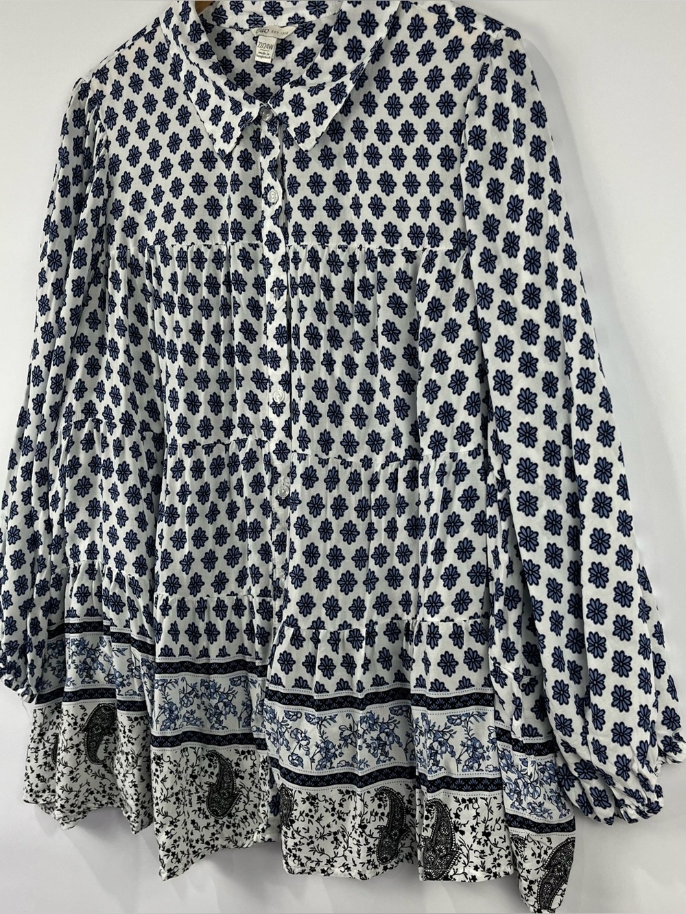 Cato Plus Size 22/24W Boho Paisley Floral Tiered Peasant Blouse